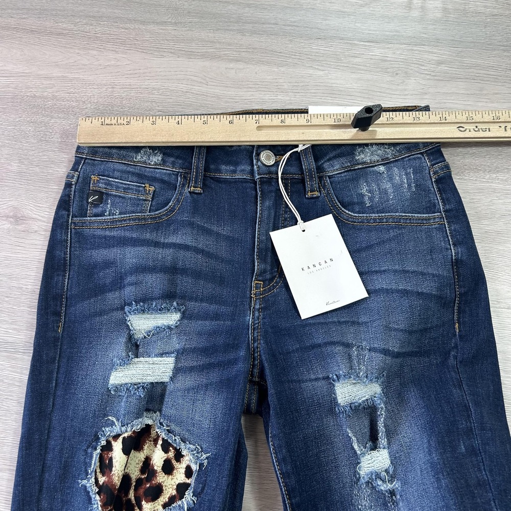 KanCan Jeans Womens‎ 7 27 Distressed Leopard Patch Ankle Skinny Mid Rise Stretch - Picture 6 of 14
